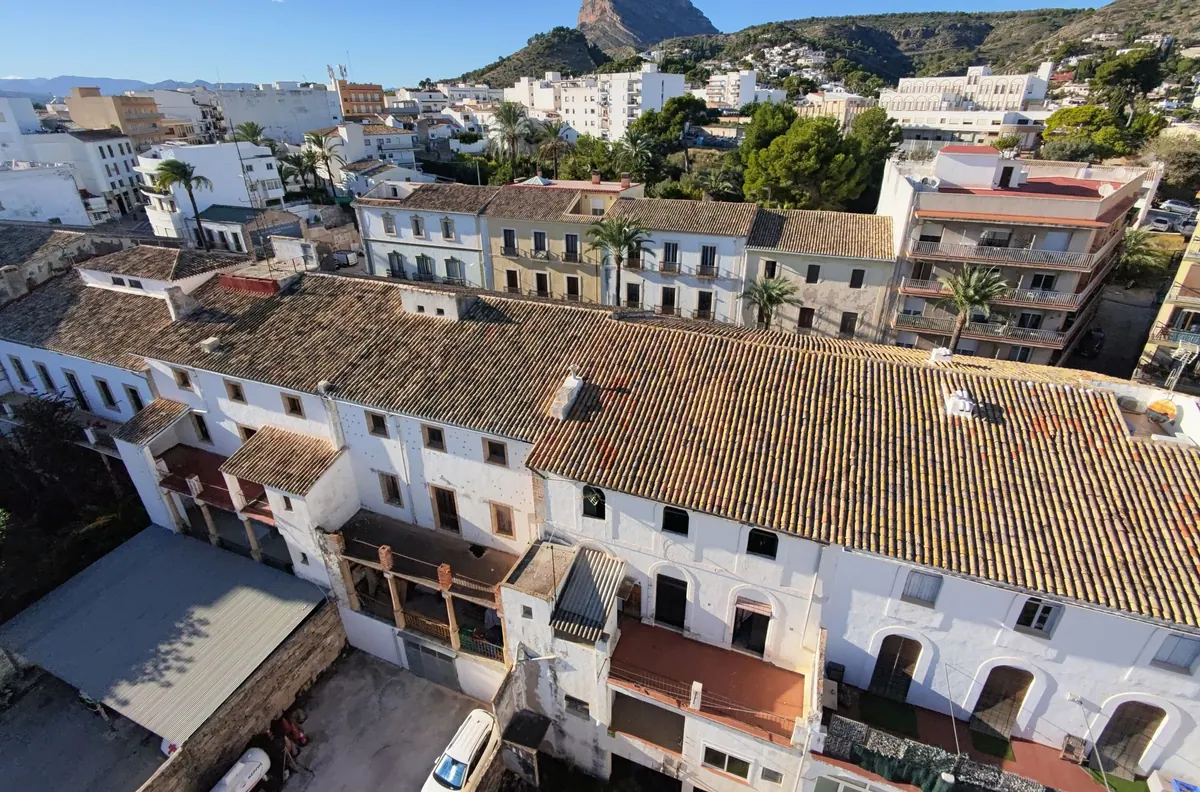 Aerial view of the roofs of Jávea old town towards the Montgó